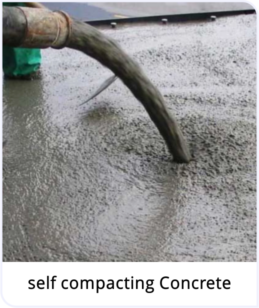 Self compacting concrete flowing from a pump line into a slab